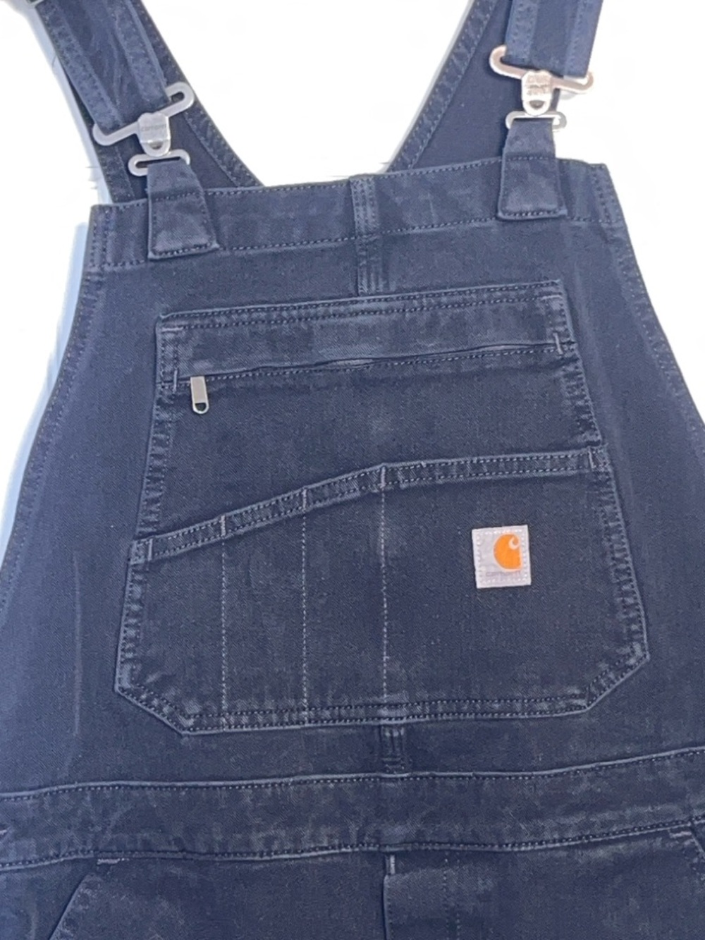 Carhartt Women's Black Bib Overalls Size L 12/14 Regular 96% Cotton Stretch - Picture 2 of 9